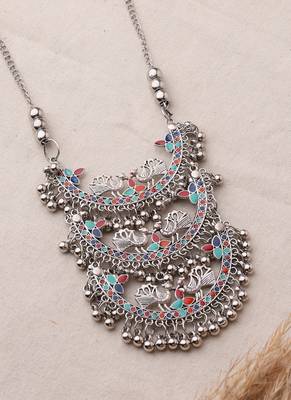 Oxidized Necklace Set with Meenakari Pendant for Navratri 5
