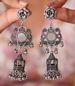 Oxidized jhumki earrings with mirror work