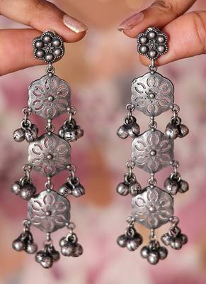 Oxidized Earrings with Ghungroo and Intricate Floral Designs for Navratri 1