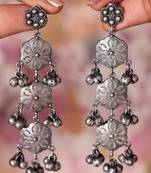 Oxidized Earrings with Ghungroo and Intricate Floral Designs for Navratri