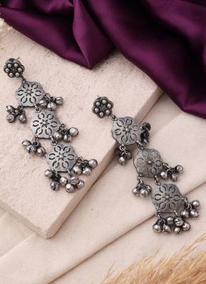 Oxidized Earrings with Ghungroo and Intricate Floral Designs for Navratri 2