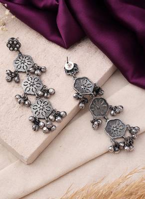 Oxidized Earrings with Ghungroo and Intricate Floral Designs for Navratri 3