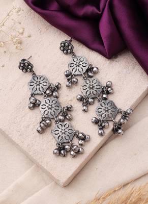 Oxidized Earrings with Ghungroo and Intricate Floral Designs for Navratri 4
