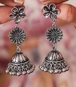 Oxidized floral motif jhumki earrings