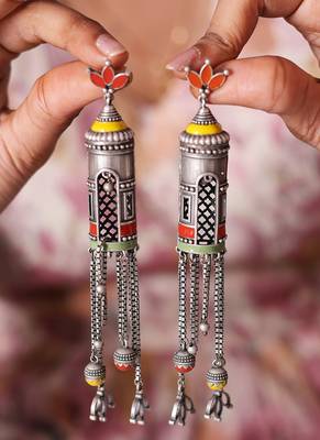 Oxidised Earrings with Meenakari Work 1
