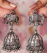 Oxidized Jhumki Earrings with Elephant Motif for Navratri