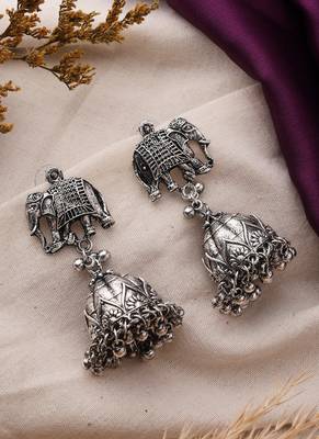 Oxidized Jhumki Earrings with Elephant Motif for Navratri 3