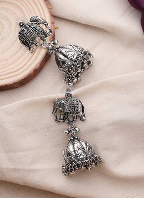 Oxidized Jhumki Earrings with Elephant Motif for Navratri 4
