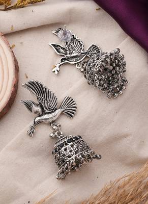 Bird Motif Oxidised Jhumki for Navratri 1
