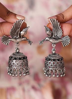 Bird Motif Oxidised Jhumki for Navratri 2