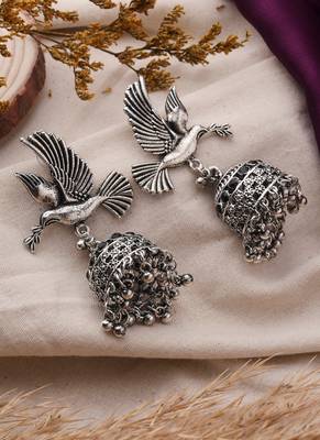 Bird Motif Oxidised Jhumki for Navratri 3