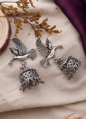 Bird Motif Oxidised Jhumki for Navratri 4
