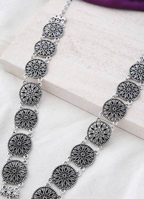 Long chunky oxidized navrati necklace with jhumki earrings 4