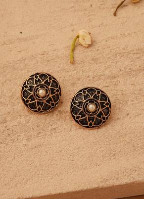 Gold Oxidized Stud Earrings 1
