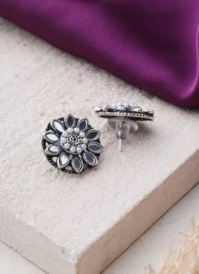Oxidized Stud Earrings with Mirror Work 2
