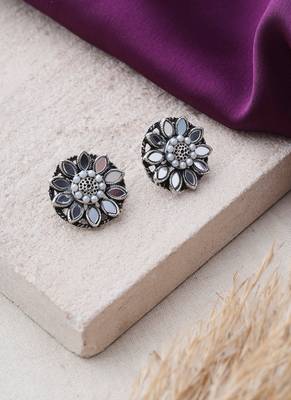 Oxidized Stud Earrings with Mirror Work 1