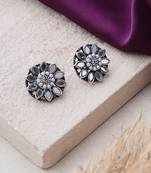 Oxidized Stud Earrings with Mirror Work