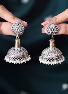 Intricate oxidized jhumki earrings 1