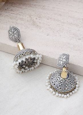 Intricate oxidized jhumki earrings 2