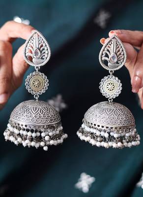Statement oxidized jhumki earrings 1