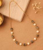 Earthy Elegance: Necklace of Brown Oval Stones and White Circle Pearls