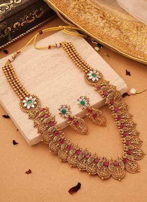 Divine Fusion: Gold-Plated Necklace with Peacock and Lakshmi Motifs 2