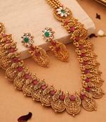 Divine Fusion: Gold-Plated Necklace with Peacock and Lakshmi Motifs