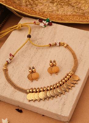 Divine Grace: Gold-Plated Lakshmi Coin Necklace Set with Matching Jhumki Earrings 1