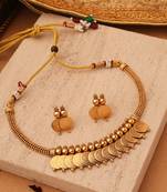 Divine Grace: Gold-Plated Lakshmi Coin Necklace Set with Matching Jhumki Earrings