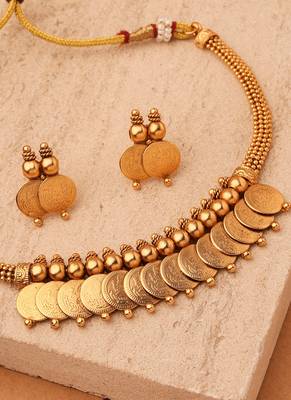 Divine Grace: Gold-Plated Lakshmi Coin Necklace Set with Matching Jhumki Earrings 2