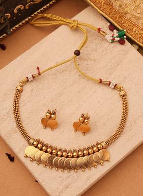 Divine Grace: Gold-Plated Lakshmi Coin Necklace Set with Matching Jhumki Earrings 3