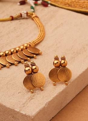 Divine Grace: Gold-Plated Lakshmi Coin Necklace Set with Matching Jhumki Earrings 5
