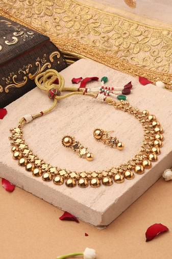 Golden Clove Charm Necklace & Earring Set