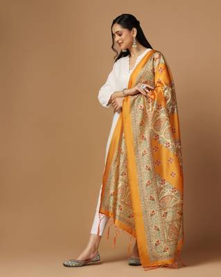 Digital print assam silk dupatta for women and girls to wear on gown chaniya choli kurti etc 3