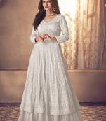 White Georgette Heavy Embroidered Lehenga Kameez