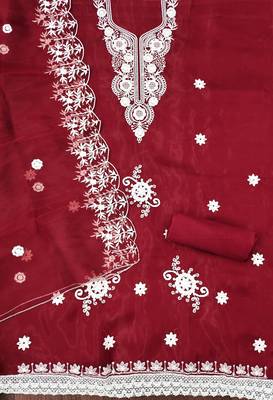 Radiant Red Organza Embroidered Unstitched Dress Material with Dupatta 2