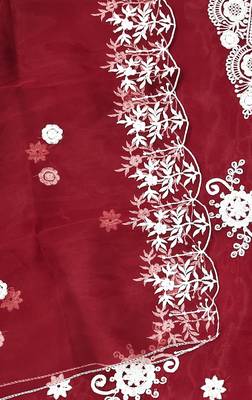 Radiant Red Organza Embroidered Unstitched Dress Material with Dupatta 5