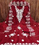 Radiant Red Organza Embroidered Unstitched Dress Material with Dupatta