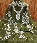 Embroidered oragnza dress material with dupatta   mehandi marvel