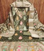 Graceful green banarasi jacquard weaving dress material with dupatta