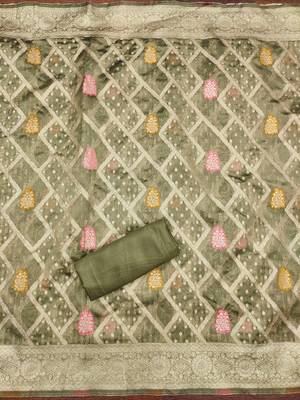 Graceful green banarasi jacquard weaving dress material with dupatta 4