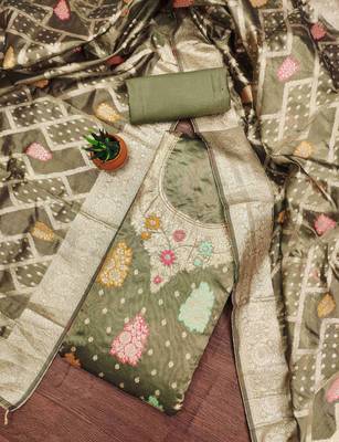 Graceful green banarasi jacquard weaving dress material with dupatta 5