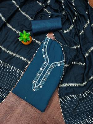 Teal Parampara Cotton Unstitched Dress Material with Handwork & Embroidered Dupatta 1