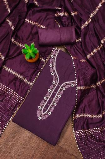 Purple designer handwork and fancy border with weaving embroidered dupatta parampara cotton dress materials