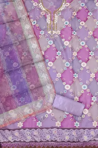 Chic purple organza sequence dress material with dupatta