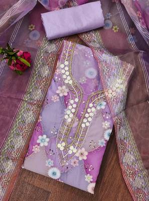Chic purple organza sequence dress material with dupatta 3