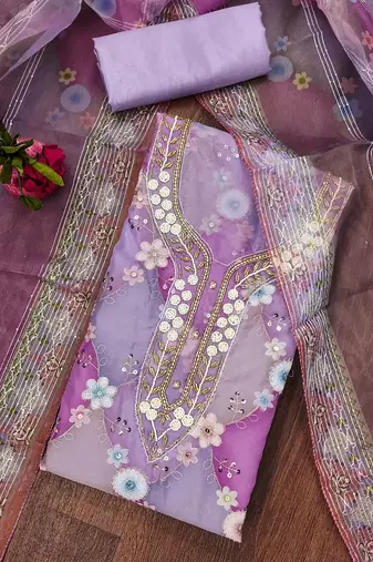 Chic purple organza sequence dress material with dupatta