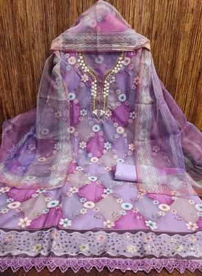Chic purple organza sequence dress material with dupatta 1