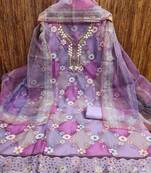 Chic purple organza sequence dress material with dupatta