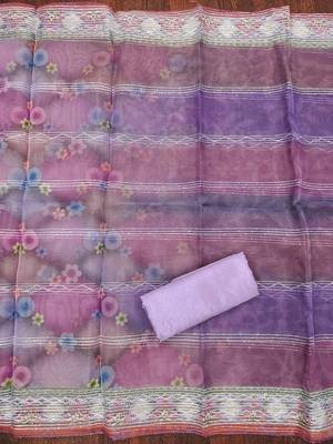 Chic purple organza sequence dress material with dupatta 4